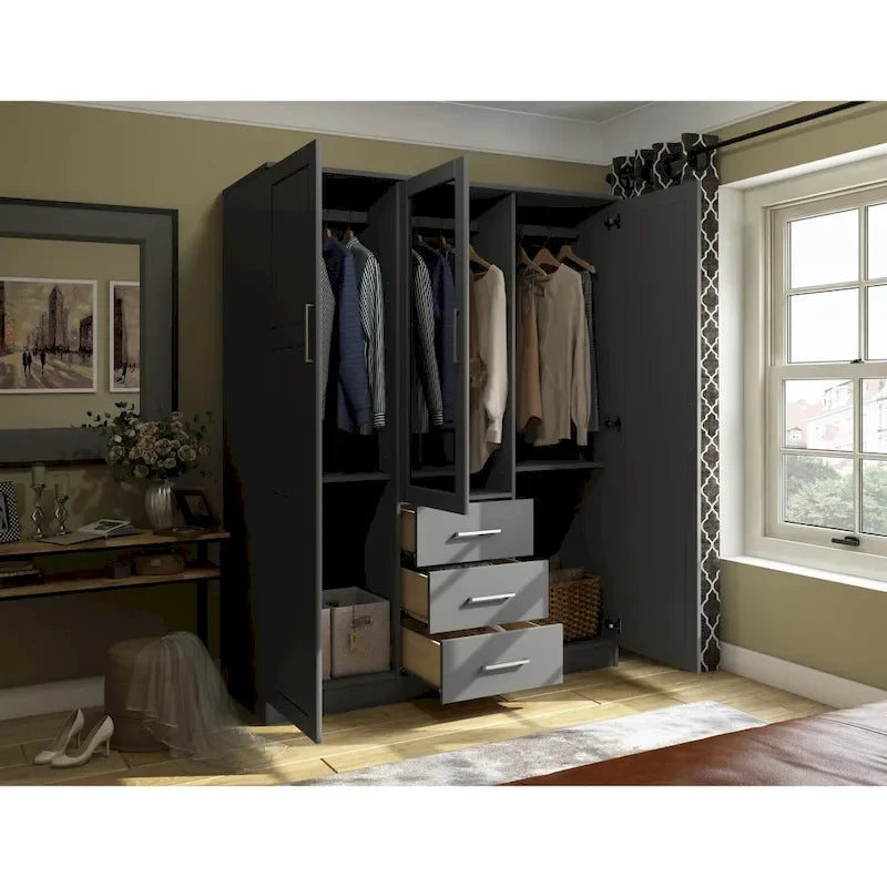 Armoire à vêtements avec portes en bois massif ou portes miroir