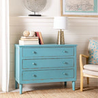 Commode de rangement Leanna bleue vieillie à 3 tiroirs