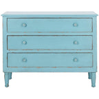 Commode de rangement Leanna bleue vieillie à 3 tiroirs