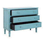 Commode de rangement Leanna bleue vieillie à 3 tiroirs