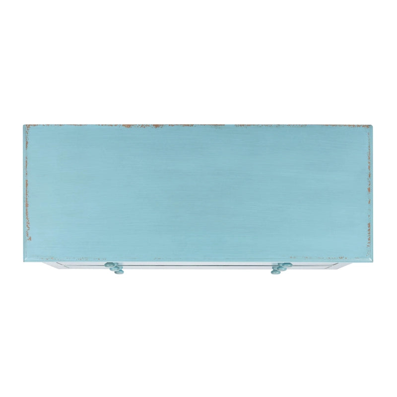 Commode de rangement Leanna bleue vieillie à 3 tiroirs
