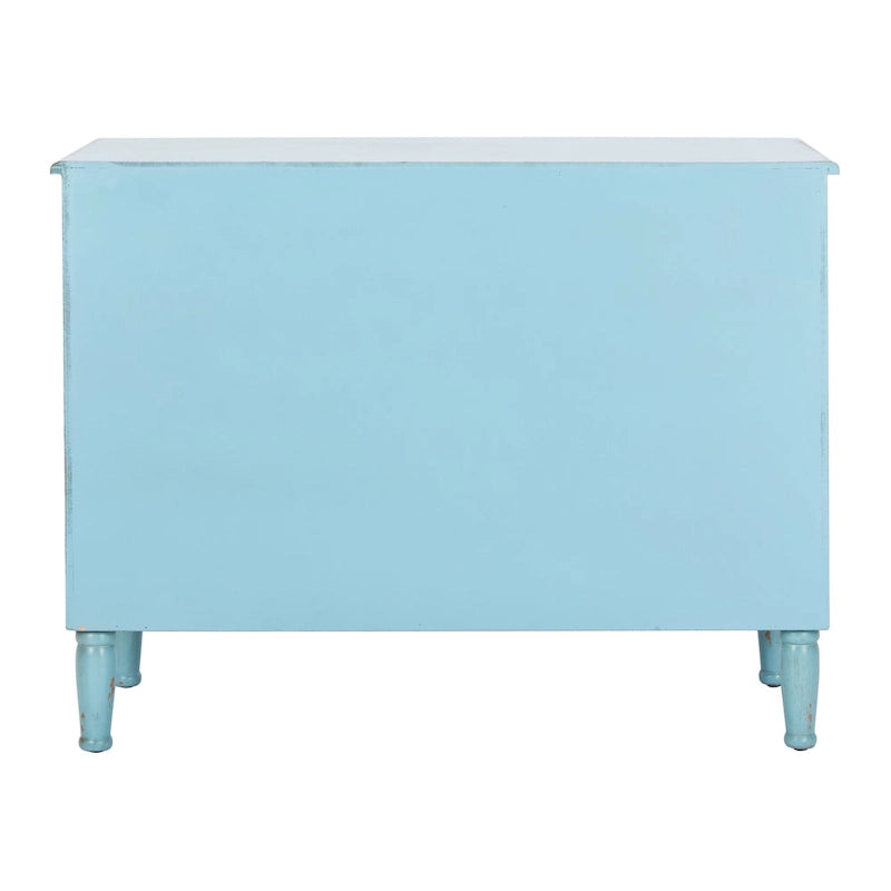 Commode de rangement Leanna bleue vieillie à 3 tiroirs