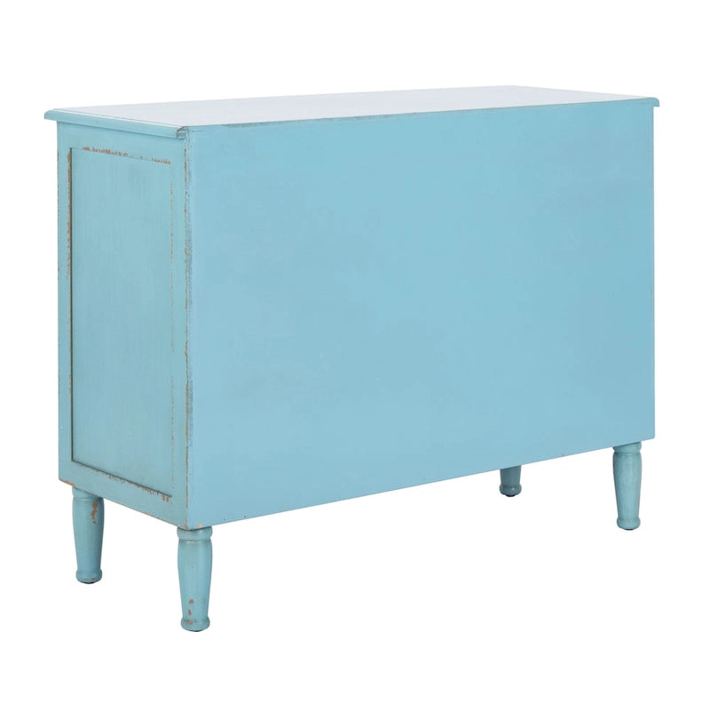 Commode de rangement Leanna bleue vieillie à 3 tiroirs