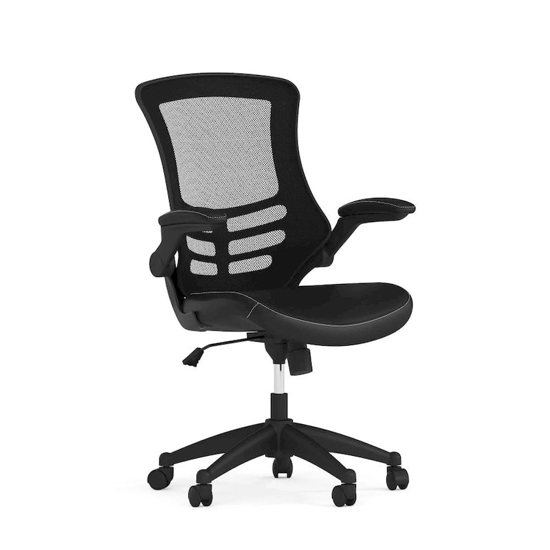 Chaise de bureau ergonomique pivotante en maille à dossier mi-haut avec accoudoirs relevables