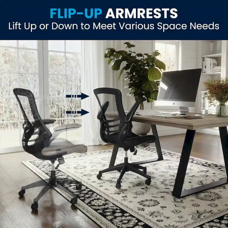 Chaise de bureau ergonomique pivotante en maille à dossier mi-haut avec accoudoirs relevables