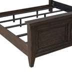 Lit rembourré marron, commode avec miroir et table de chevet