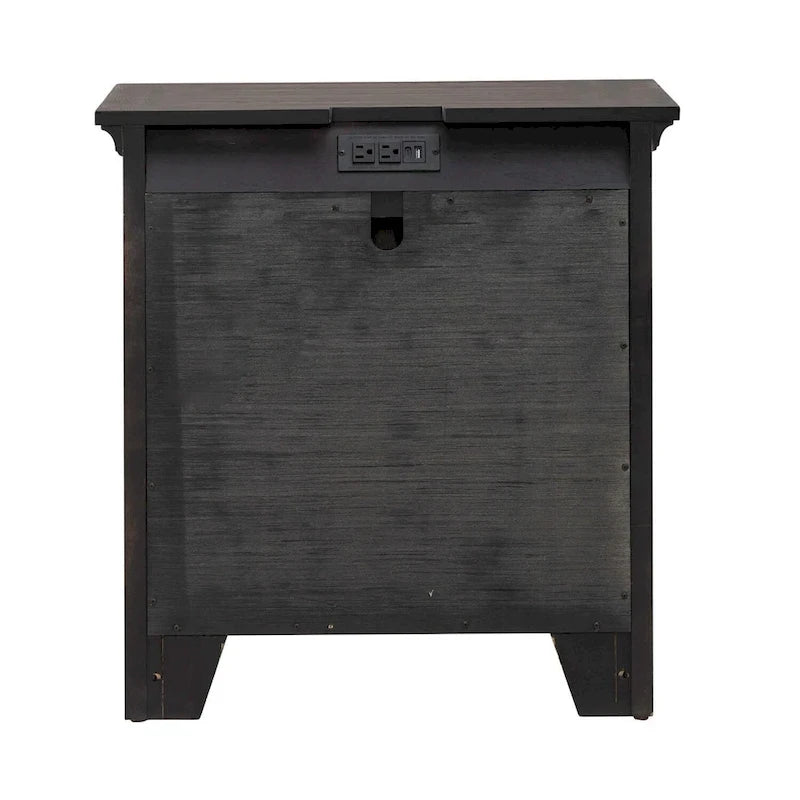 Lit rembourré marron, commode avec miroir et table de chevet