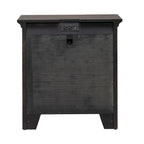 Lit rembourré marron, commode avec miroir et table de chevet