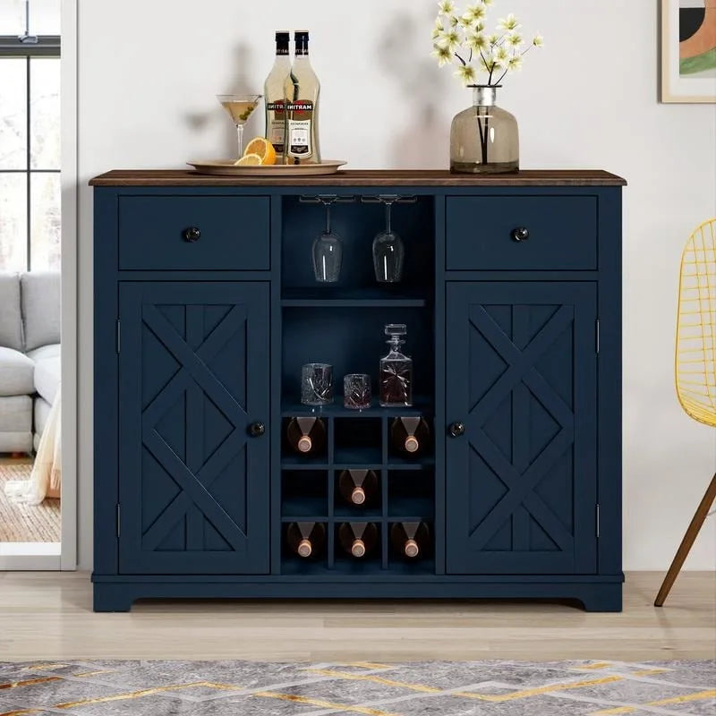 Meuble à vin moderne avec porte en X et porte-bouteilles intégré de 119 cm de largeur