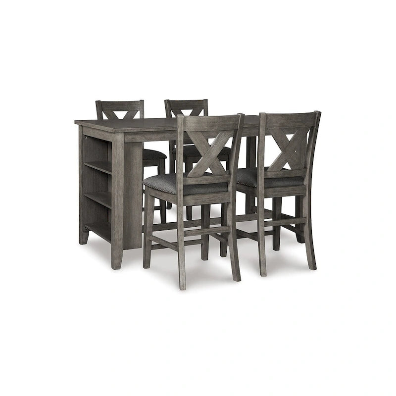 Table de salle à manger hauteur comptoir grise avec 4 tabourets de bar