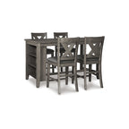 Table de salle à manger hauteur comptoir grise avec 4 tabourets de bar
