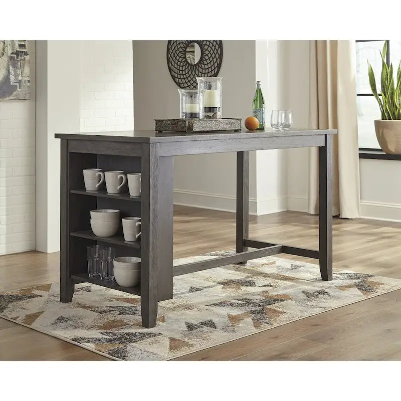 Table de salle à manger hauteur comptoir grise avec 4 tabourets de bar