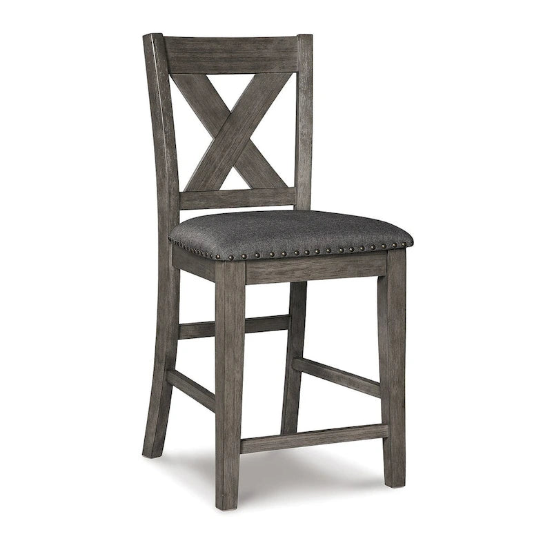 Table de salle à manger hauteur comptoir grise avec 4 tabourets de bar