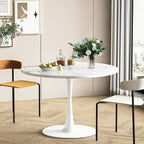 Table de cuisine ou de salle à manger ronde de style Mid-Century Modern avec plateau en MDF de qualité supérieure et pied central en acier pour salle à manger