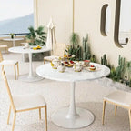 Table de cuisine ou de salle à manger ronde de style Mid-Century Modern avec plateau en MDF de qualité supérieure et pied central en acier pour salle à manger