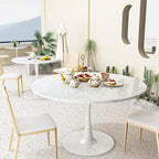 Table de cuisine ou de salle à manger ronde de style Mid-Century Modern avec plateau en MDF de qualité supérieure et pied central en acier pour salle à manger