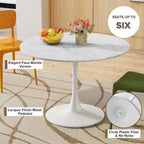 Table de cuisine ou de salle à manger ronde de style Mid-Century Modern avec plateau en MDF de qualité supérieure et pied central en acier pour salle à manger