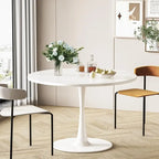 Table de cuisine ou de salle à manger ronde de style Mid-Century Modern avec plateau en MDF de qualité supérieure et pied central en acier pour salle à manger