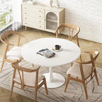 Table de cuisine ou de salle à manger ronde de style Mid-Century Modern avec plateau en MDF de qualité supérieure et pied central en acier pour salle à manger