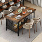 Grande table de cuisine à manger de 70 pouces pour 6 à 8 personnes, table de cuisine de style ferme industriel avec étagère de rangement