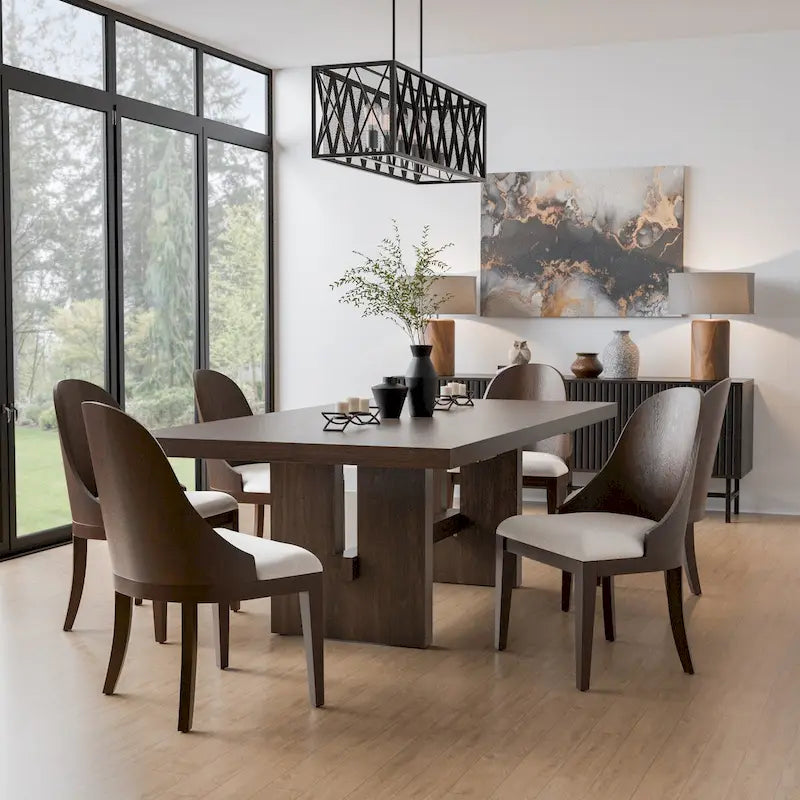 Table à manger extensible en bois massif moderne avec 6 chaises