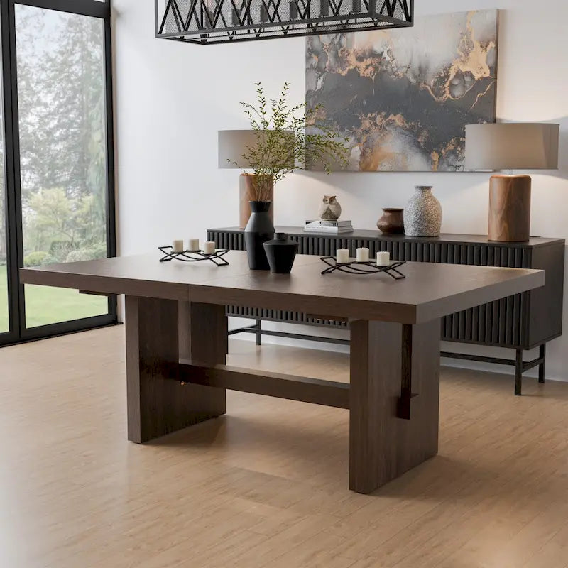 Table à manger extensible en bois massif moderne avec 6 chaises