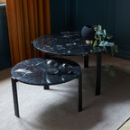 Table basse en marbre et travertin naturel avec ensemble empilable multi-pièces pour salon