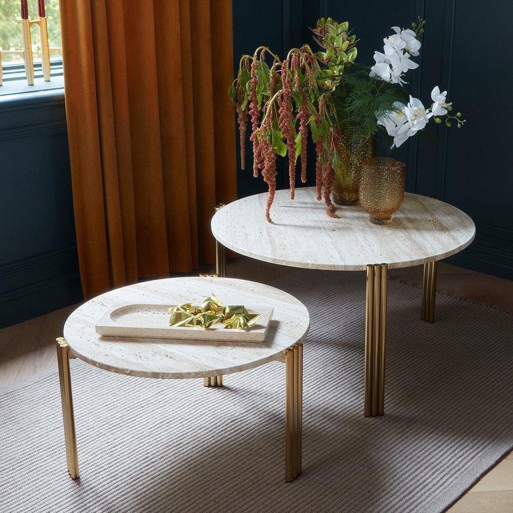 Table basse en marbre et travertin naturel avec ensemble empilable multi-pièces pour salon