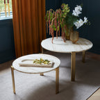 Table basse en marbre et travertin naturel avec ensemble empilable multi-pièces pour salon
