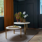 Table basse en marbre et travertin naturel avec ensemble empilable multi-pièces pour salon