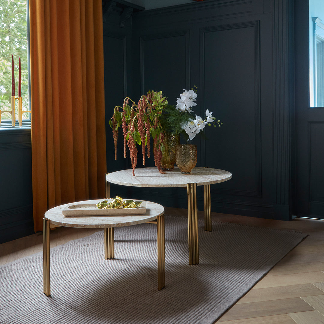 Table basse en marbre et travertin naturel avec ensemble empilable multi-pièces pour salon