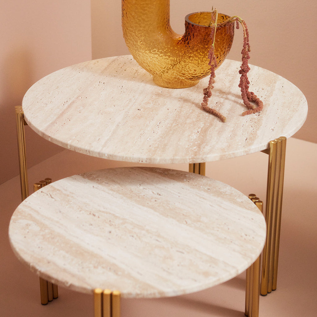 Table basse en marbre et travertin naturel avec ensemble empilable multi-pièces pour salon