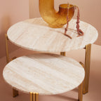 Table basse en marbre et travertin naturel avec ensemble empilable multi-pièces pour salon