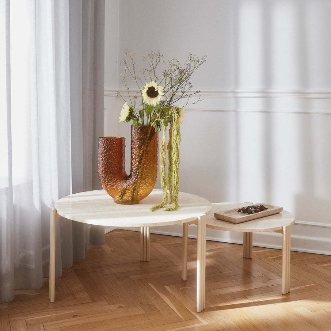 Table basse en marbre et travertin naturel avec ensemble empilable multi-pièces pour salon