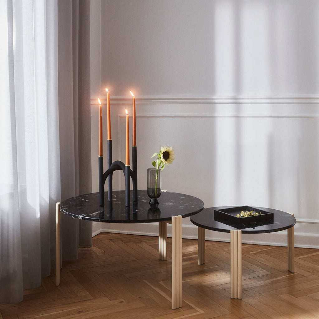 Table basse en marbre et travertin naturel avec ensemble empilable multi-pièces pour salon