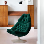 Fauteuil lounge pivotant à dossier haut rembourré de style Mid-Century avec piétement disque pour salon