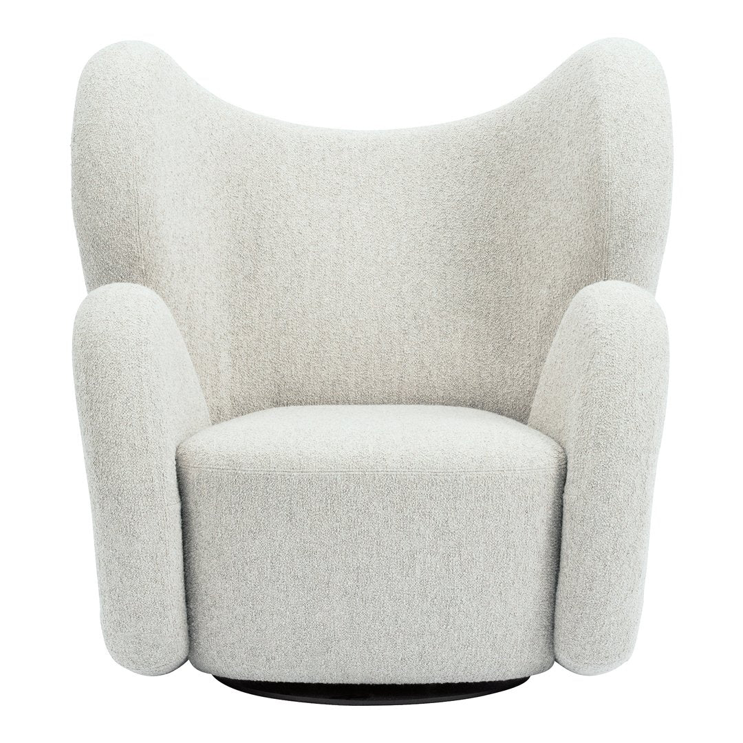 Fauteuil de salon pivotant entièrement rembourré Art Déco avec structure bloc volumineuse pour salon