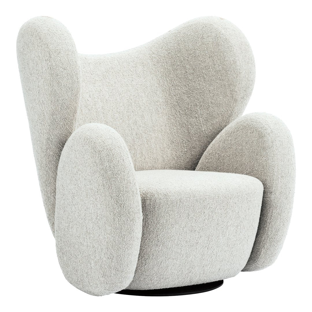 Fauteuil de salon pivotant entièrement rembourré Art Déco avec structure bloc volumineuse pour salon