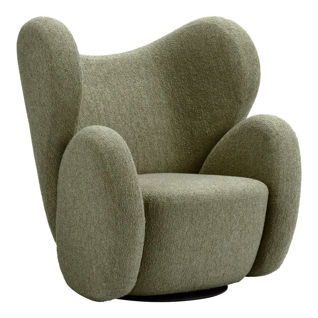 Fauteuil de salon pivotant entièrement rembourré Art Déco avec structure bloc volumineuse pour salon