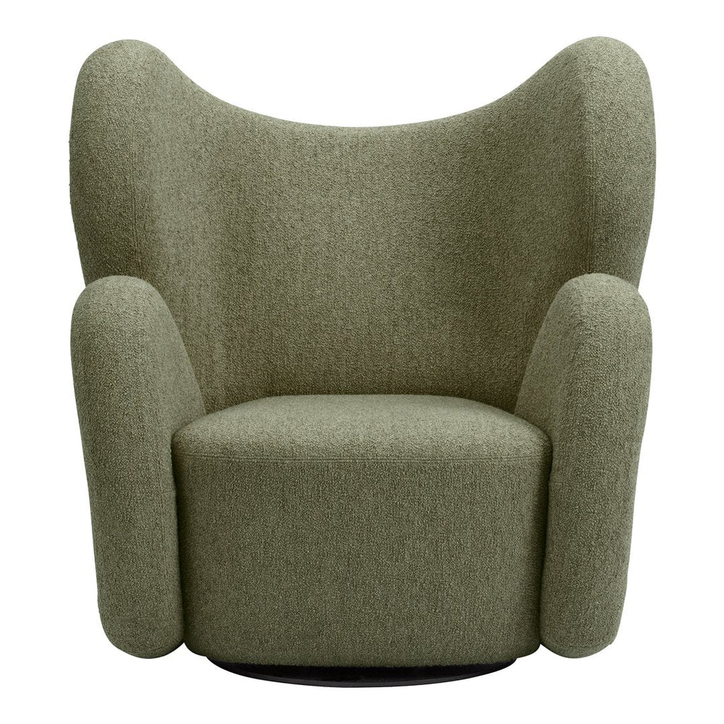 Fauteuil de salon pivotant entièrement rembourré Art Déco avec structure bloc volumineuse pour salon