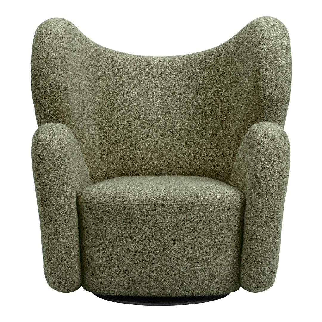 Fauteuil de salon pivotant entièrement rembourré Art Déco avec structure bloc volumineuse pour salon