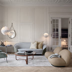 Fauteuil lounge moderne français entièrement tapissé avec forme de nuage flottant de faible hauteur pour salon