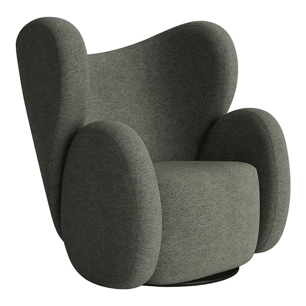Fauteuil de salon pivotant entièrement rembourré Art Déco avec structure bloc volumineuse pour salon