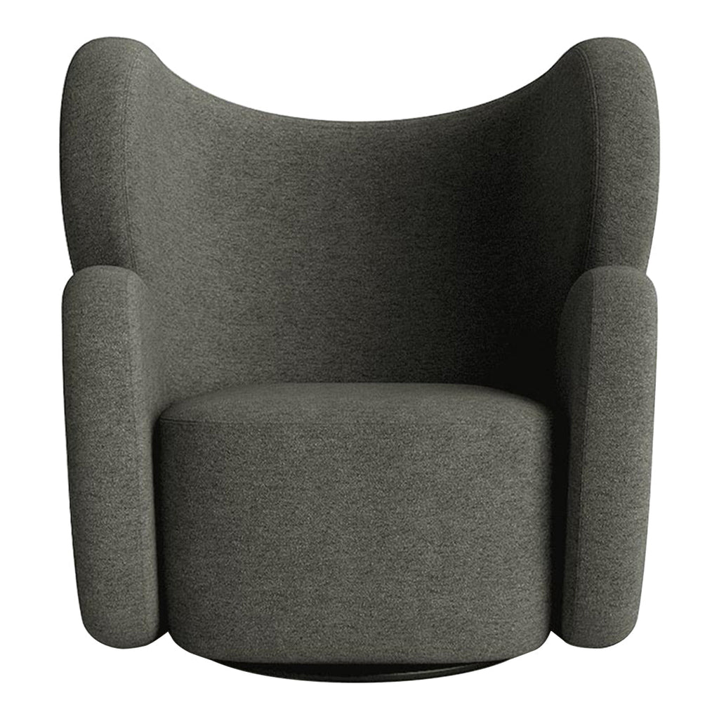 Fauteuil de salon pivotant entièrement rembourré Art Déco avec structure bloc volumineuse pour salon