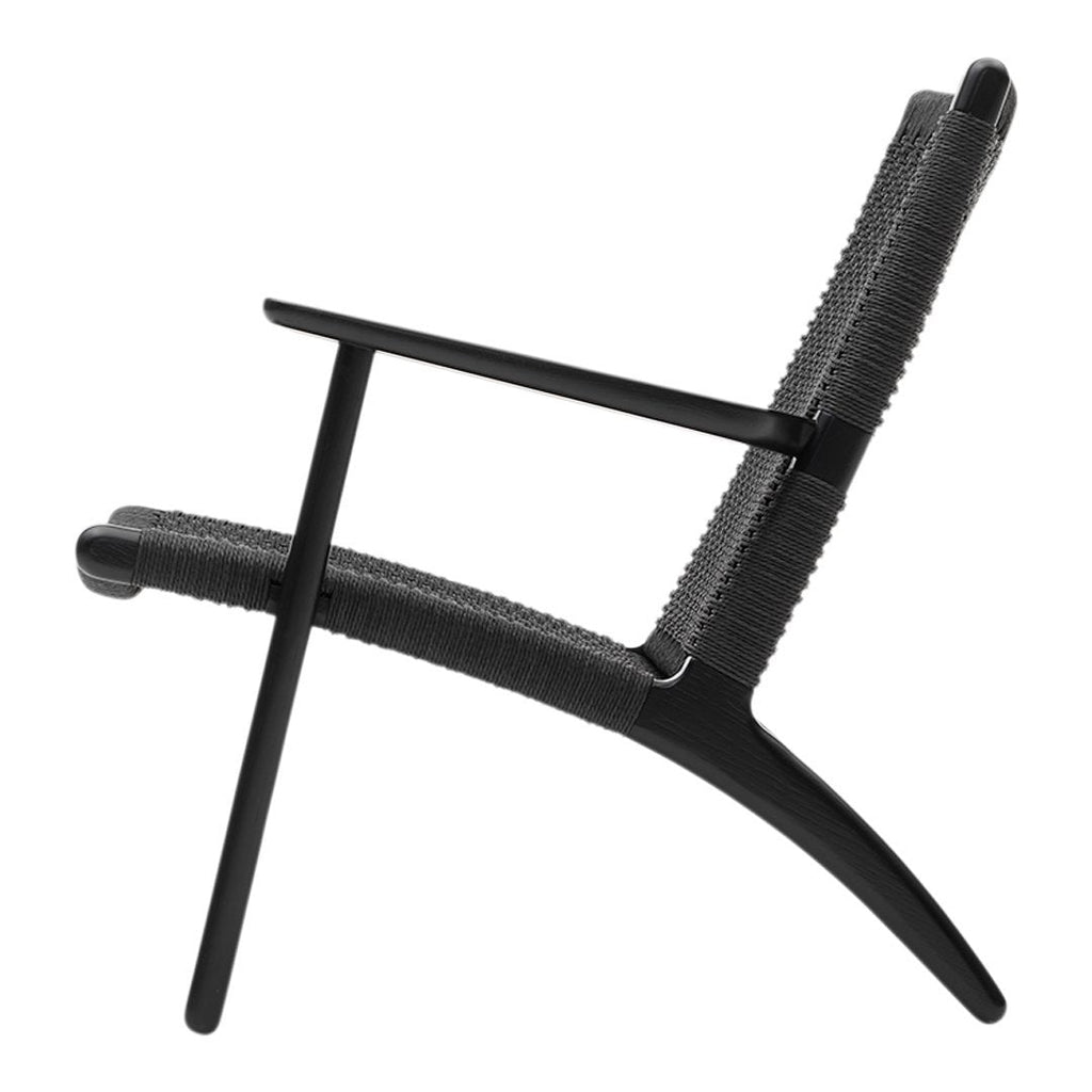 Fauteuil de salon scandinave en chêne massif et corde de papier avec accoudoirs larges et dossier inclinable pour salon