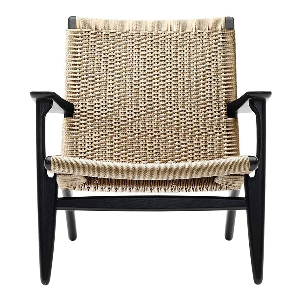 Fauteuil de salon scandinave en chêne massif et corde de papier avec accoudoirs larges et dossier inclinable pour salon