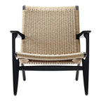 Fauteuil de salon scandinave en chêne massif et corde de papier avec accoudoirs larges et dossier inclinable pour salon