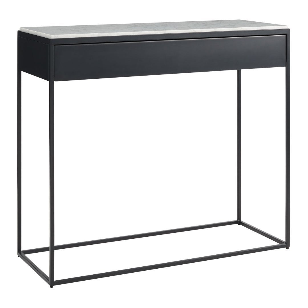 Console moderne en acier et marbre de Carrare avec structure géométrique pour couloir