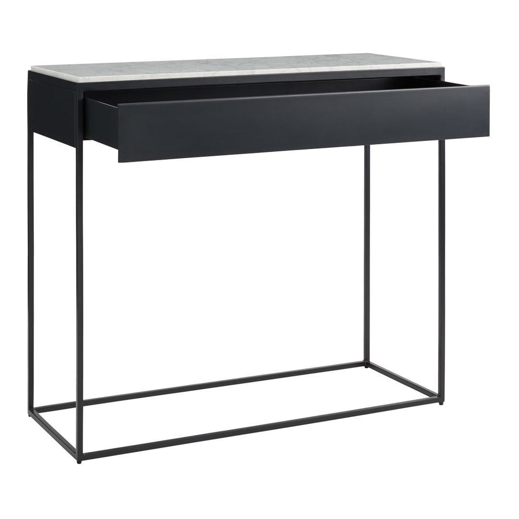 Console moderne en acier et marbre de Carrare avec structure géométrique pour couloir