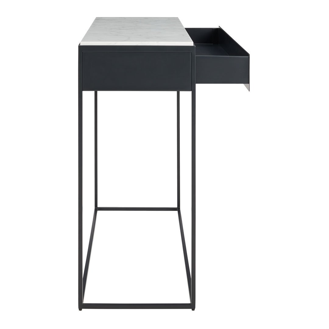 Console moderne en acier et marbre de Carrare avec structure géométrique pour couloir